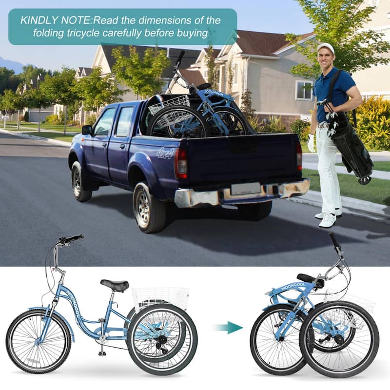 DoCred Adult Folding Tricycle, 7 Speed 3-Wheel Bicycle with Basket