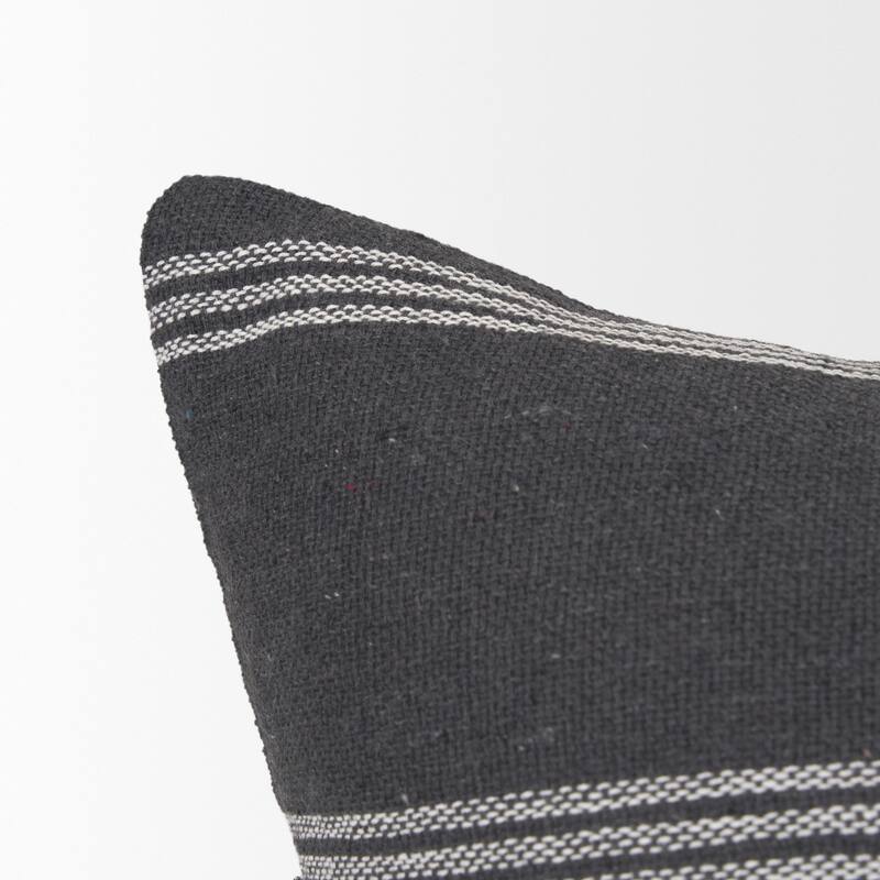 Jayme Gray and White Striped Cotton Decorative Lumbar Pillow Cover