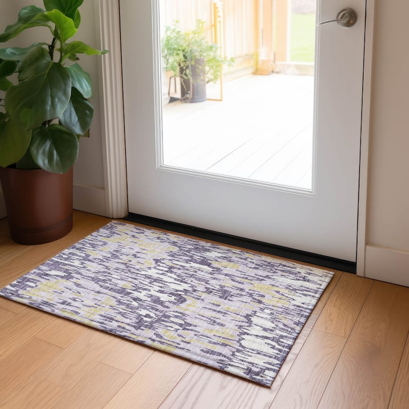 Machine Washable Indoor/ Outdoor Modern Watercolor Chantille Rug - Purple - 1'8" x 2'6"