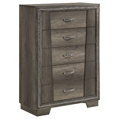 Janine Transitional Wood 5-drawer Bedroom Chest Grey