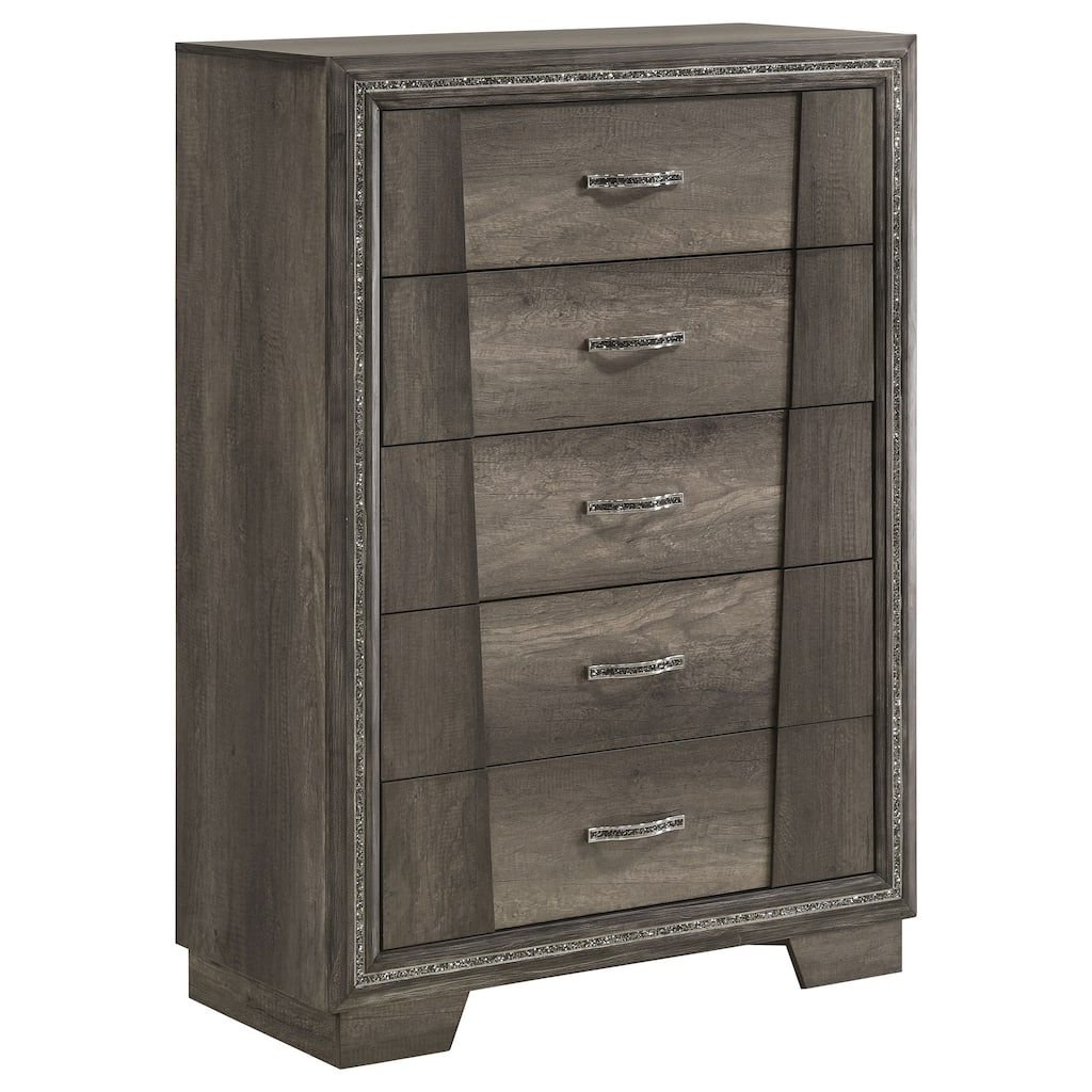 Janine Transitional Wood 5-drawer Bedroom Chest Grey