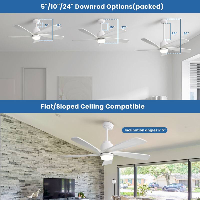 52 Inch Wood Blades Ceiling Fan with Light,3 CCT LED,Remote and APP Control-Farmhouse, Modern, Contemporary - 52 inches