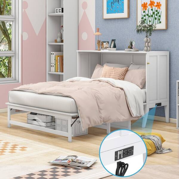 slide 2 of 6, Queen Size Murphy Bed with Built-In Charging Station and a Shelf, White White