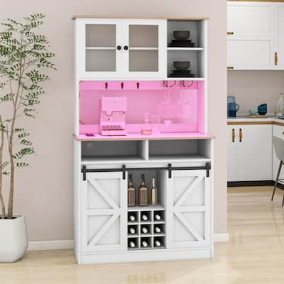 Moasis 72" H Buffet Sideboard Cabinet with Sliding Barn Door Power Outlet - 15.7"D x 42.1"W x 72.8"H