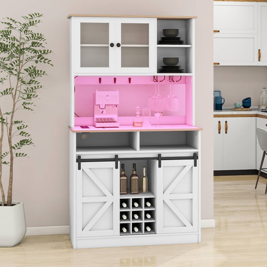 Moasis 72" H Buffet Sideboard Cabinet with Sliding Barn Door Power Outlet - 15.7"D x 42.1"W x 72.8"H