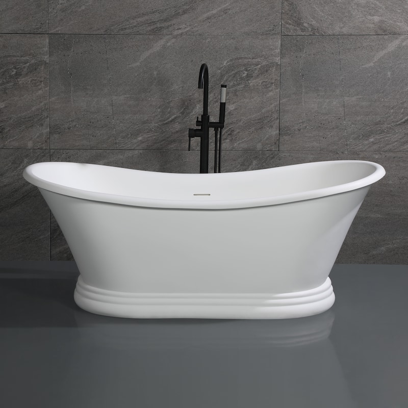 67" White Matte Pedestal Solid Surface Resin Bathtub
