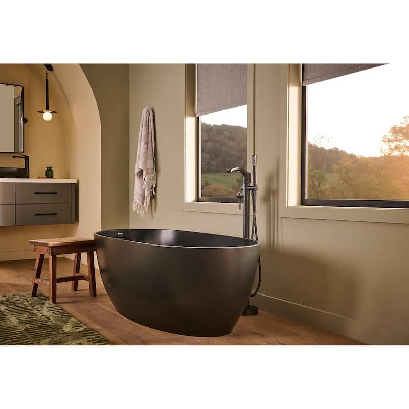 59-in Matte Black epiStone Solid Surface Oval Freestanding Bath Tub - RVB6744BK