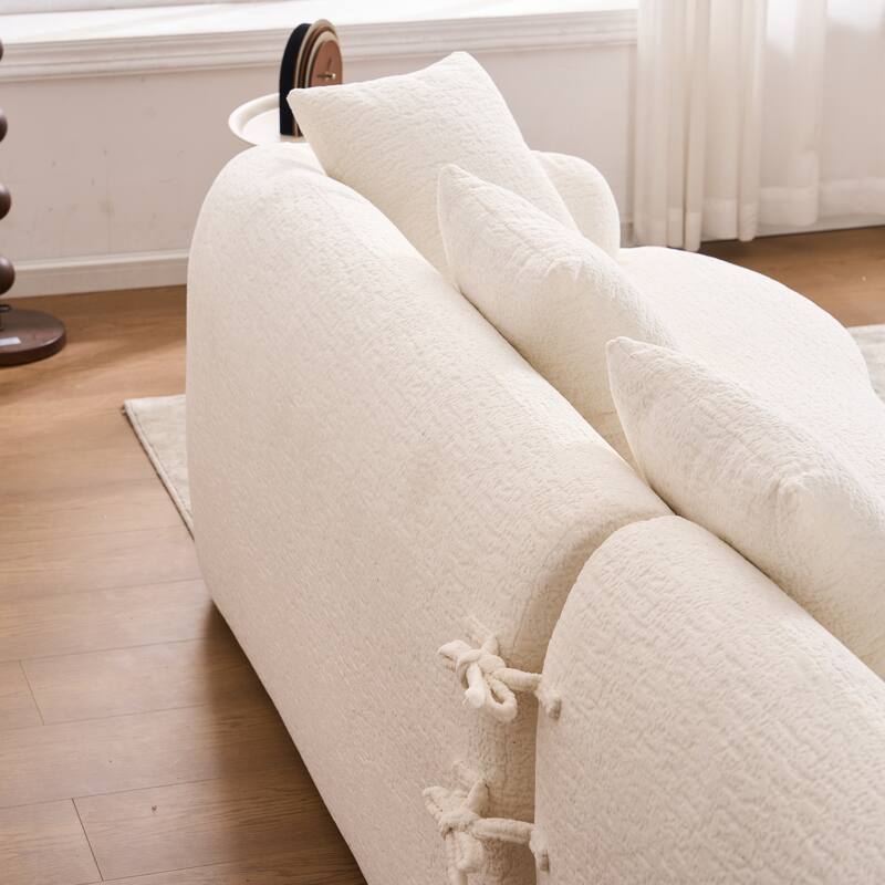 L-Shaped Sectional Sofa with Curved Chaise, Chenille Boneless Cloud Sofa, Modular 4-Seater Sofa with 4 Throw Pillows