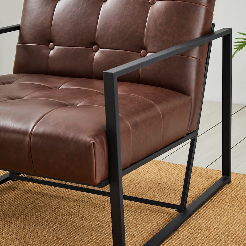 Glitzhome 29.50"W Mid-Century PU Leather Tufted Accent Chair - 29.5"W x 30.5"H x 29.25"D