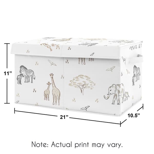 Jungle Safari Animal Boy Girl Kids Fabric Toy Bin Storage Taupe Black and White Gender Neutral Elephant Zebra Wildlife Adventure