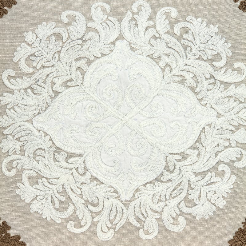 20" Beige Cotton Damask Throw Pillow