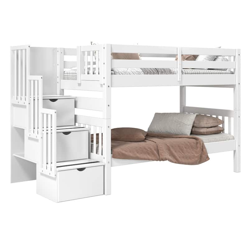 Taylor & Olive Trillium Twin over Twin Stairway Bunk Bed, 3 Steps