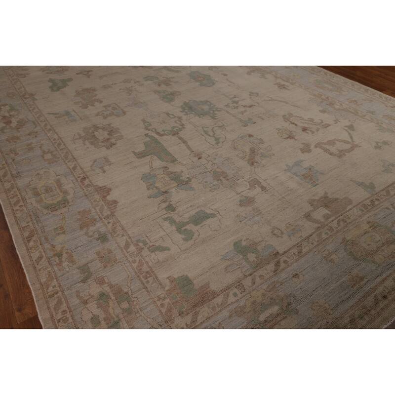 Vegetable Dye Oushak Turkish Rug Handmade Floral Wool Carpet - 9'4"x 12'5"