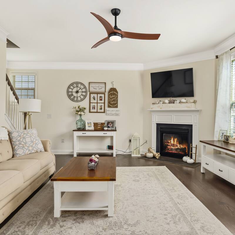 52 Inch Black Ceiling Fan with Light