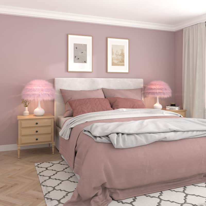 Acroma Teardrop Base Spherical Table Lamp with Feather Accents