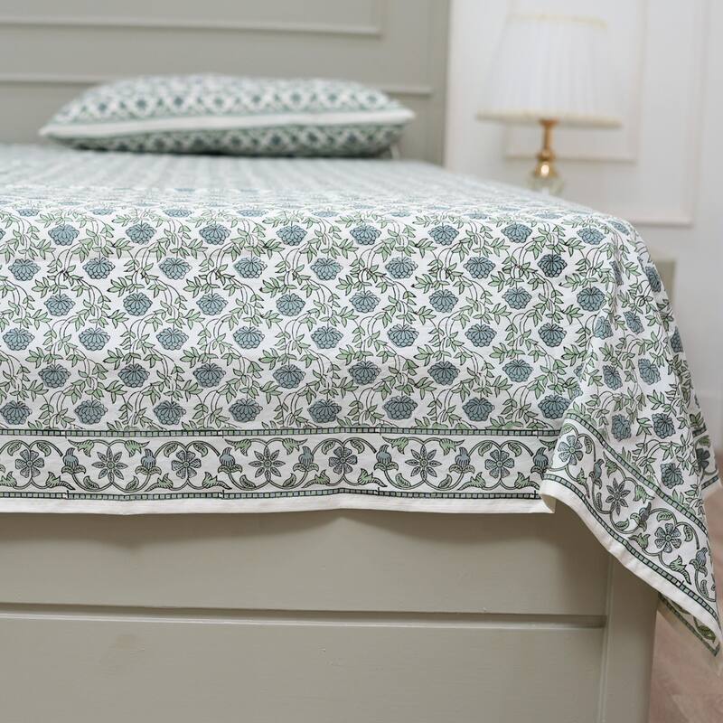 Fabdivine Handmade Block Print Flat Sheet or Bed Sheet Cotton Fabric Floral Home Decor