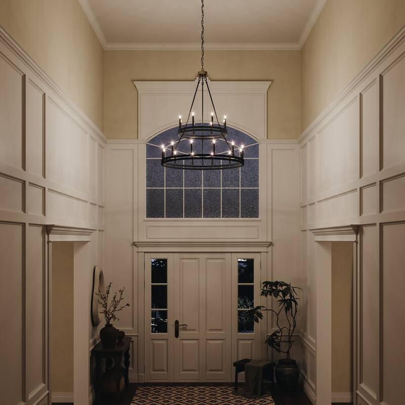 Acroma 20 - Light Living Room Steel Candle Style Wagon Wheel Chandelier - 39.5'' W x 39.5'' D x 47.5'' H