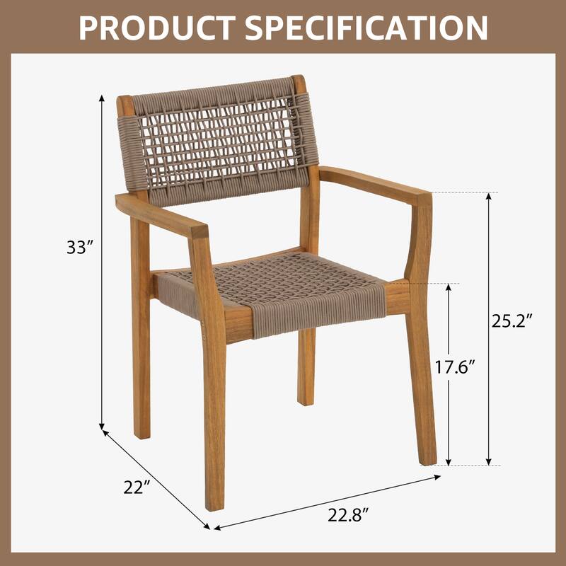 Outdoor Wooden Dining Table with 6 Woven - Seat Chairs Set