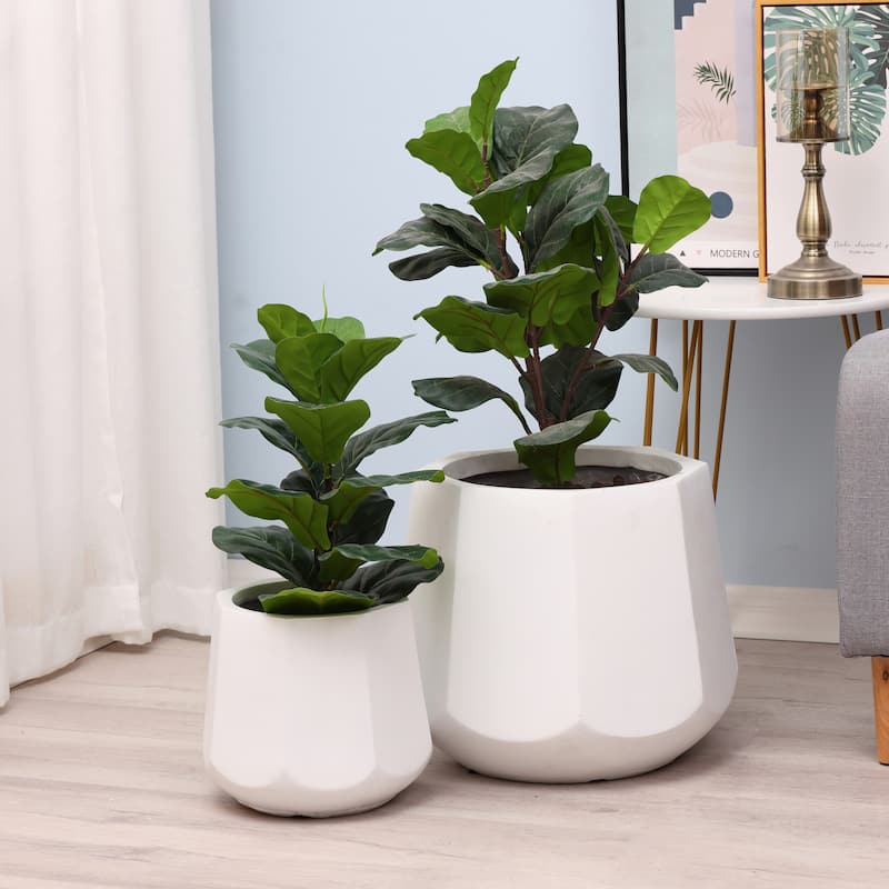 Kayu 2-piece White Finish MgO Round Planters by Havenside Home