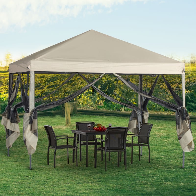 Outsunny Pop-up Canopy 10' x 10' Vendor Tent w/ Removable Mesh Walls - Beige