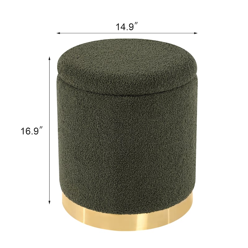 Adeco Velvet Round Storage Stool Gold Plating Base Storage Ottoman