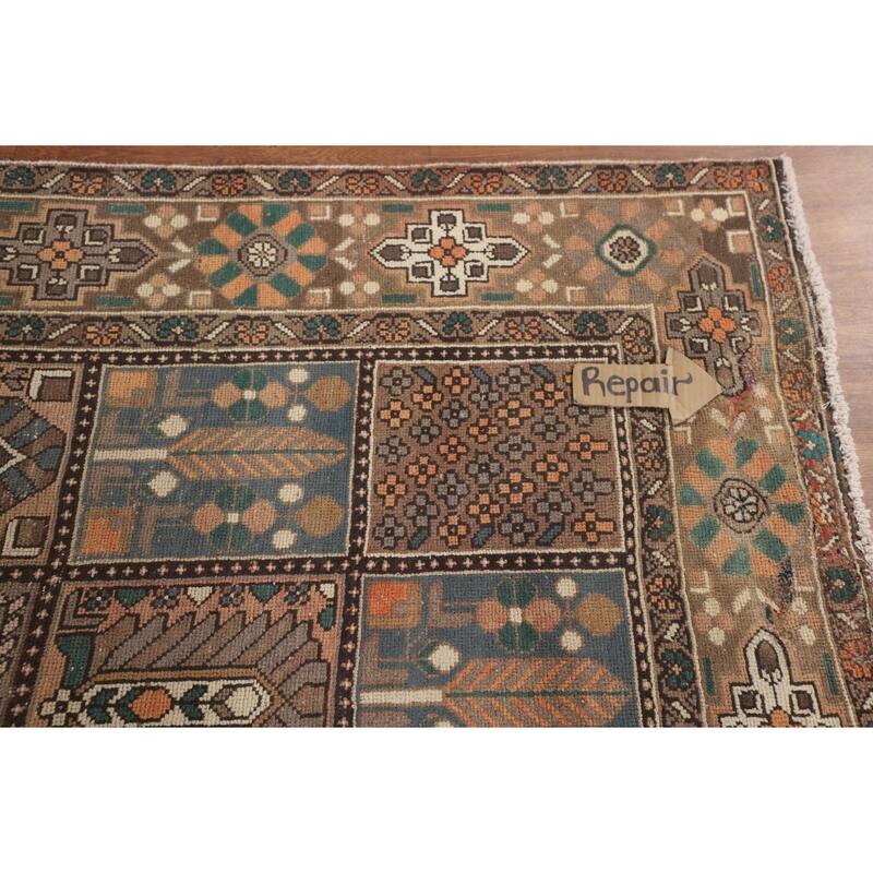 Garden Design Brown Bakhtiari Persian Vintage Rug Handmade Wool Carpet - 6'11"x 10'2"
