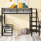 preview thumbnail 1 of 12, Twin Metal Loft Bed with Bench and Storage Staircase, Full Guardrails, Black Black