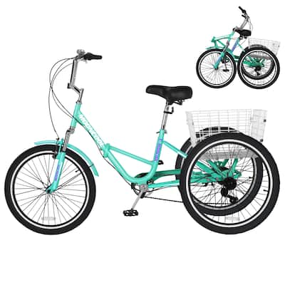 DoCred Adult Folding Tricycle, 7 Speed 3-Wheel Bicycle with Basket