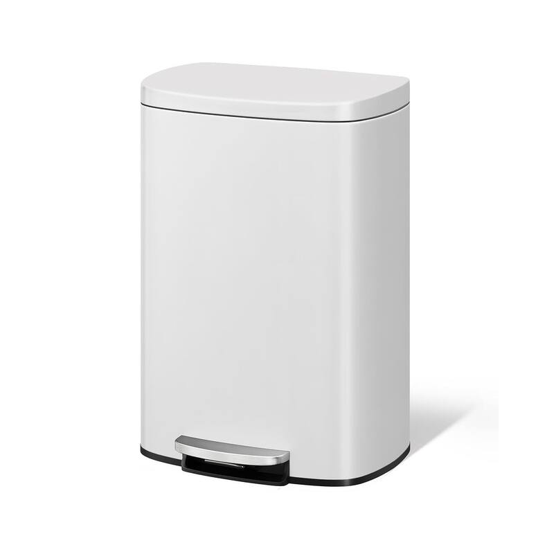 13 Gallon/50 Liter Large Kitchen Trash Can with Lid, Step-On Trash Can with Inner Drum - White