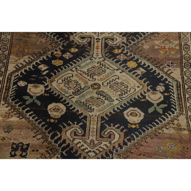 Hand Knotted Oriental 100% Wool Carpet Traditional Tribal Multi-Colored Shiraz Runner Rug - 9' 7'' X 4' 3''