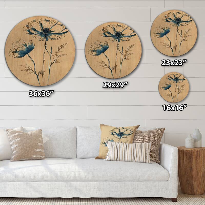 Designart "Indigo Flower Blossoming IV" Floral Wood Wall Art - Natural Pine Wood