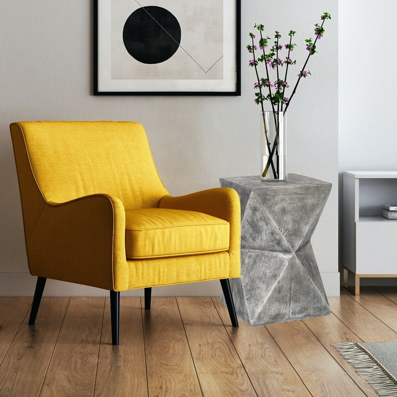 Adeco Concrete Accent End Table Modern Hourglass In-Outdoor Side Table