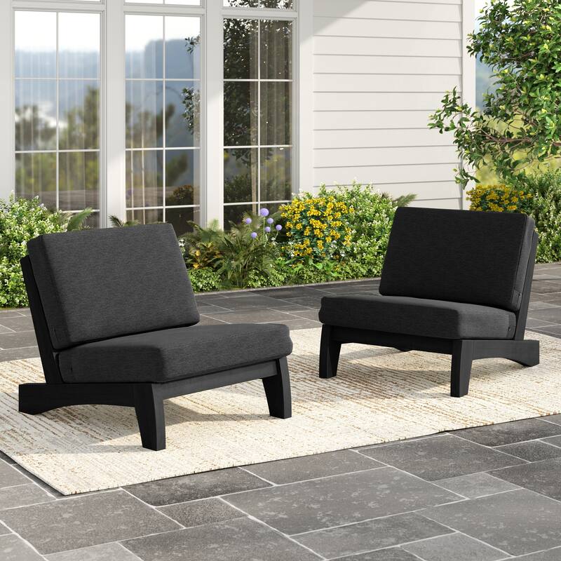 Set of 2 Patio Teak Wood Outdoor Club Chair with Cushions