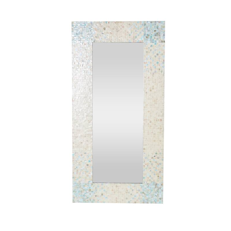 Cream Mother of Pearl Shell Handmade Mosaic Room Wall Mirror with Blue Corners