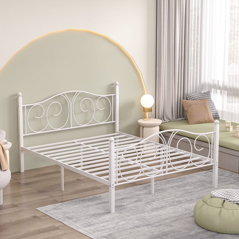VECELO Platform Bed Frame with Scroll Headboard, Twin/Full/Queen Size Beds