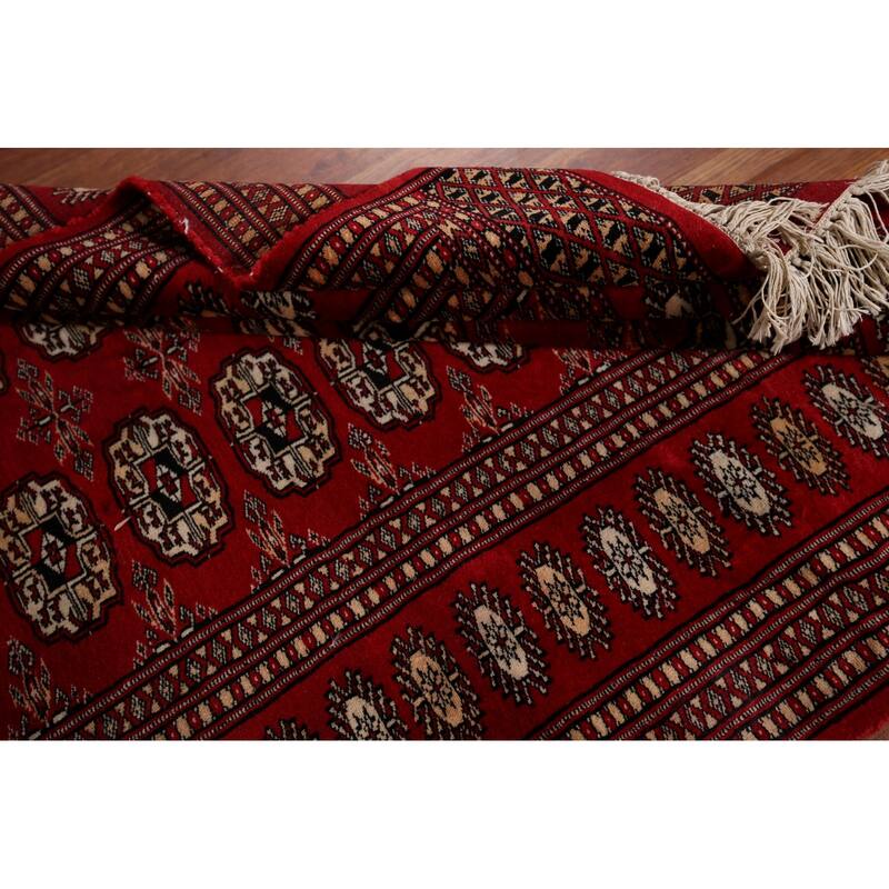 Red Geometric Bokhara Vintage Accent Rug Hand-Knotted Wool Carpet - 3'2" x 5'1"