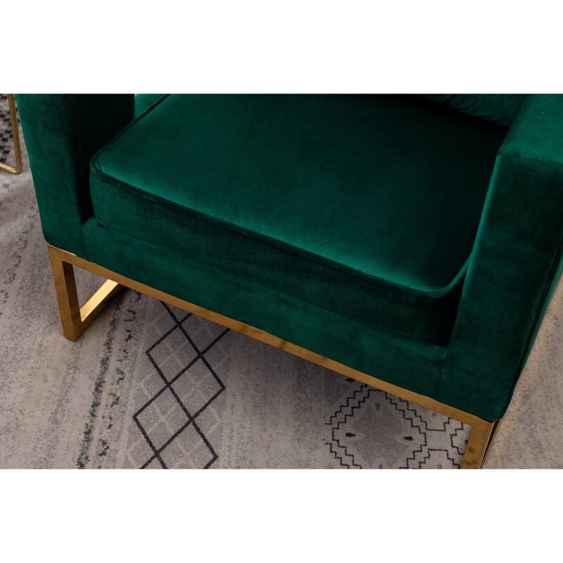 Green Modern 29.75" Polyester Upholstered Arm Chair with Gold-Colored Metal Tube Frame