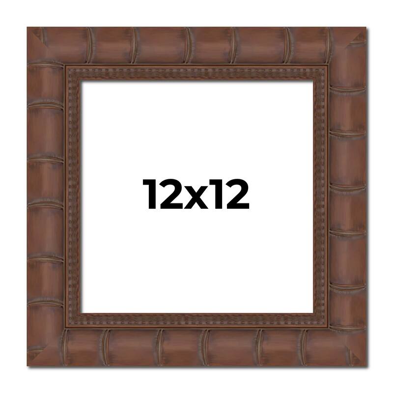 12x12 Brown Wide Bamboo Picture Frame - UV Acrylic, Foam Board Backing, Hanging Hardware - Holds 12x12 Photo