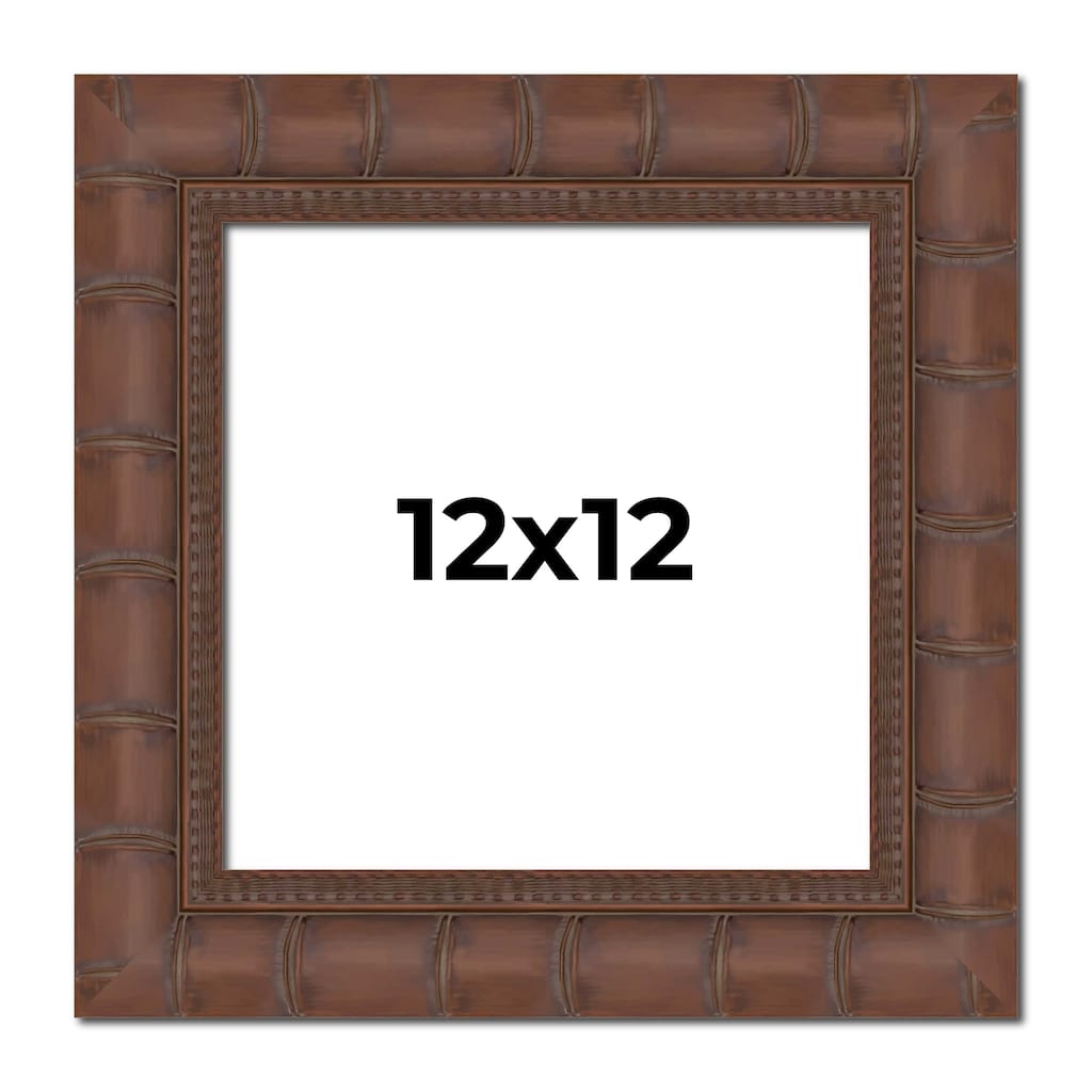 12x12 Brown Wide Bamboo Picture Frame - UV Acrylic, Foam Board Backing, Hanging Hardware