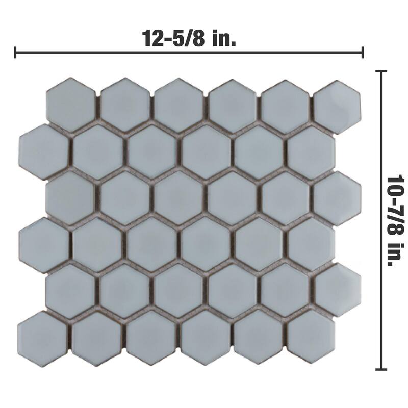 Merola Tile Hudson Due 2" Hex Silk White 10-7/8" x 12-5/8" Porcelain Mosaic Floor and Wall Tile