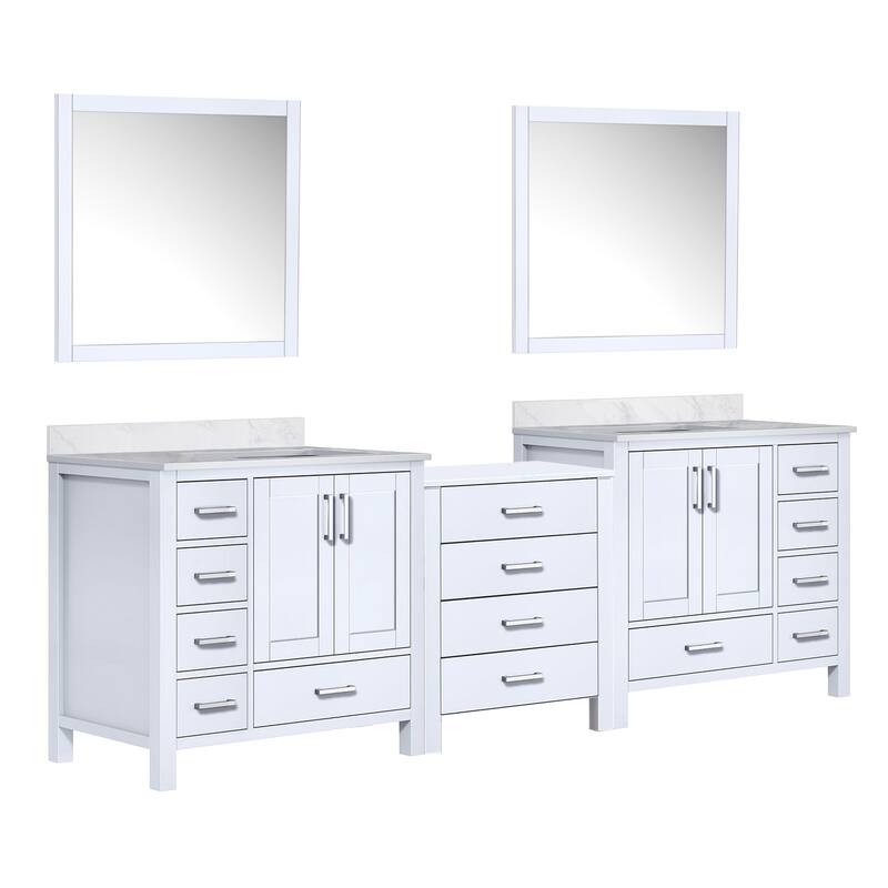 Coraline 92 in W x 22 in D Double Bath Vanity, Carrara Marble Top, and 34 in Mirrors