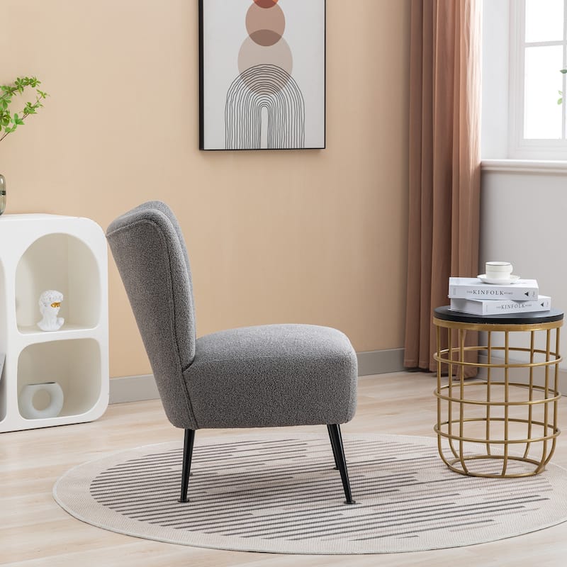 Armless Accent Chair With Rubber Wooden Legs Modern Upholstered Corner Side Chair For Living Room