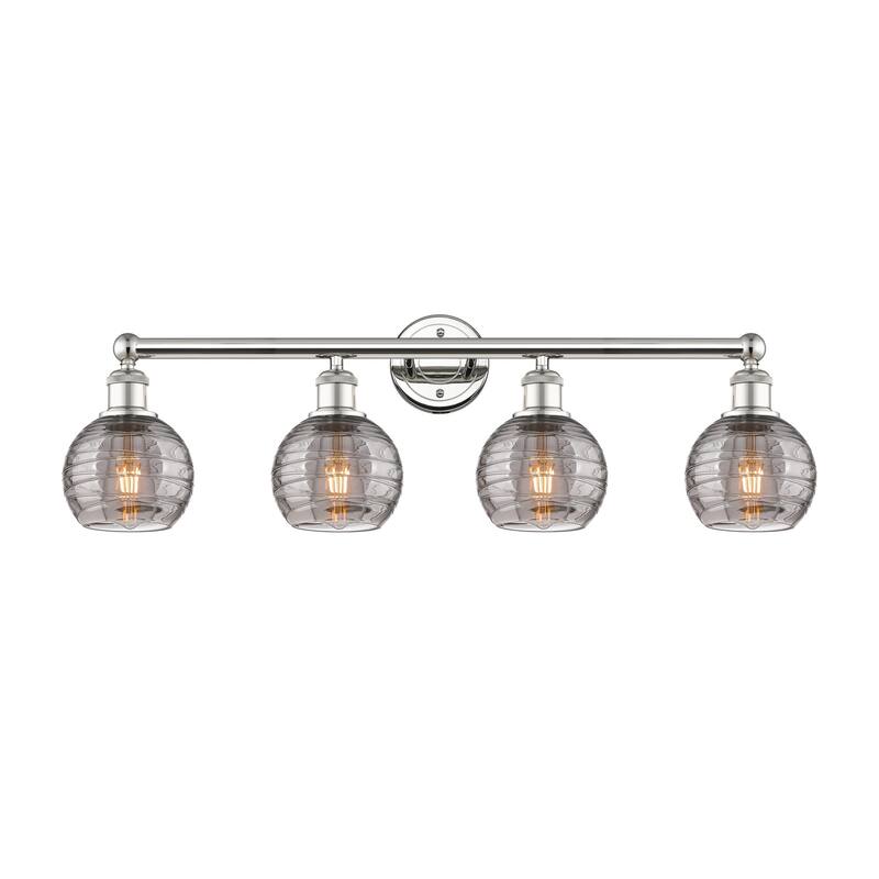 Innovations Lighting 616-4W 10 33 Athens Deco Swirl Vanity Athens Deco - Polished Nickel / Light Smoke Deco Swirl