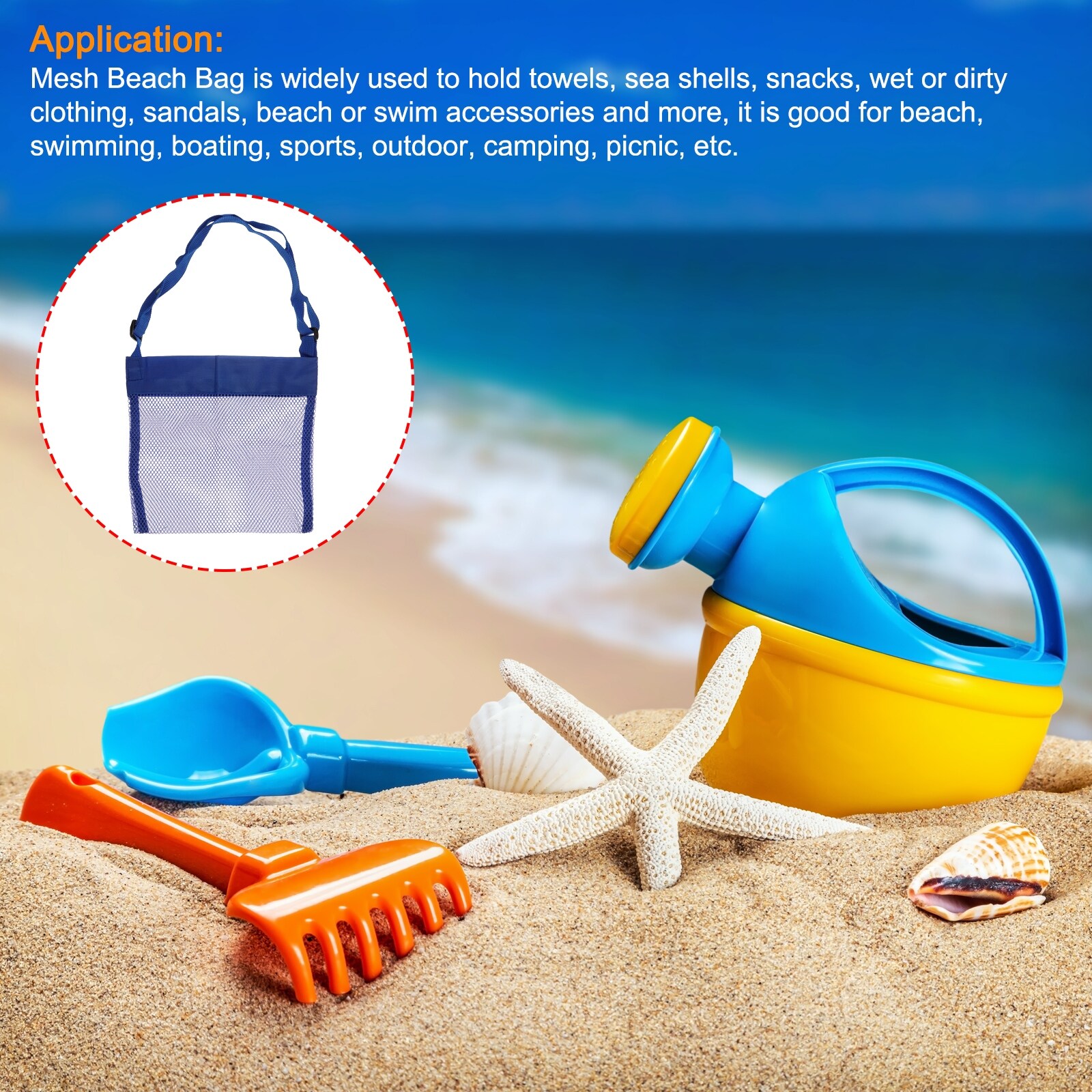 Mesh Beach Bag Small Sand Backpack Sea Shell Tote Bags with Straps Blue On Sale Bed Bath Beyond 36708153