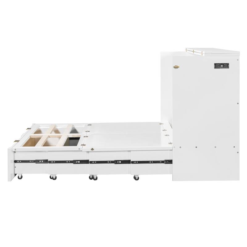 Full Size Murphy Bed with drawer and a set of Sockets & USB Ports, Pulley Structure Design