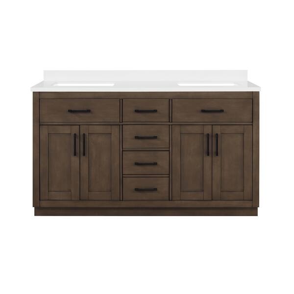 slide 2 of 17, OVE Decors Bailey 60 in. Double sink Bathroom Vanity in Almond Latte with Power Bar