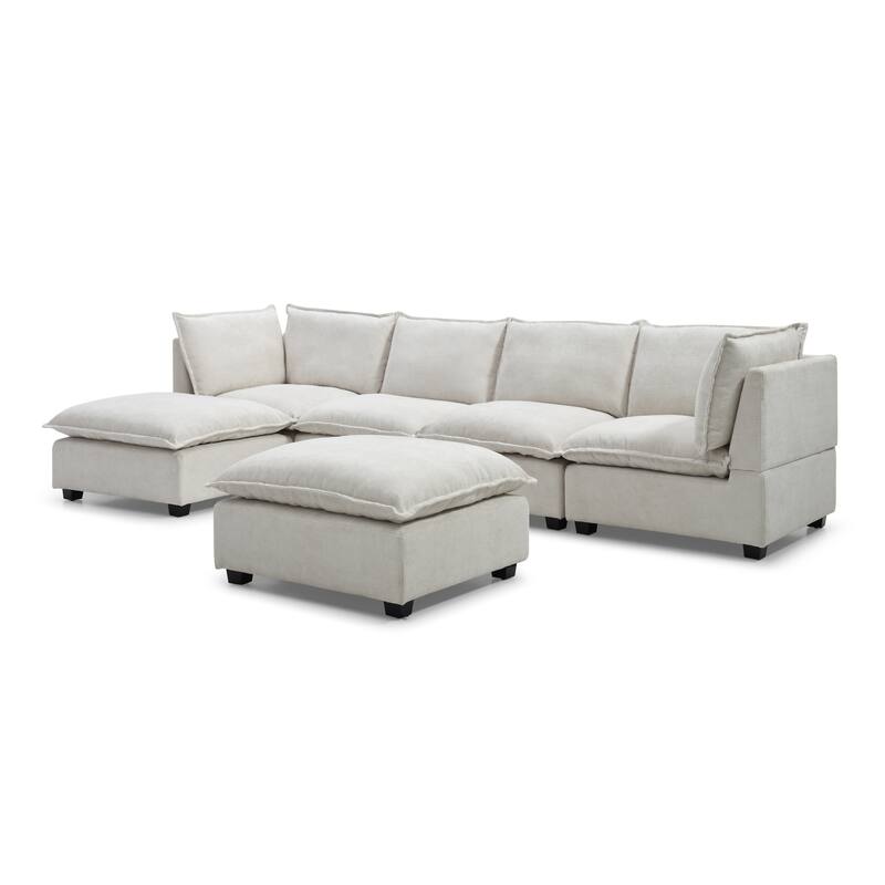 Chenille Upholstered Sectional Sofa with 2 Ottoman Chaise Lounge and Throw Pillows, Deep Seat Sleeper Cloud Couches, 4 Seat