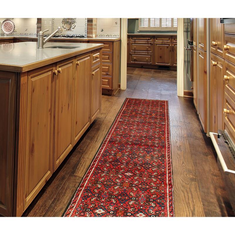 Fine Vintage Distressed Achehbou Red/Navy Runner - 2'3" x 11'6"