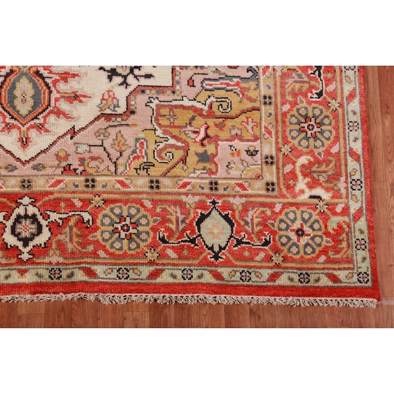 Geometric Heriz Serapi Oriental Rug Handmade Beige Wool Carpet - 7'11" x 9'10"