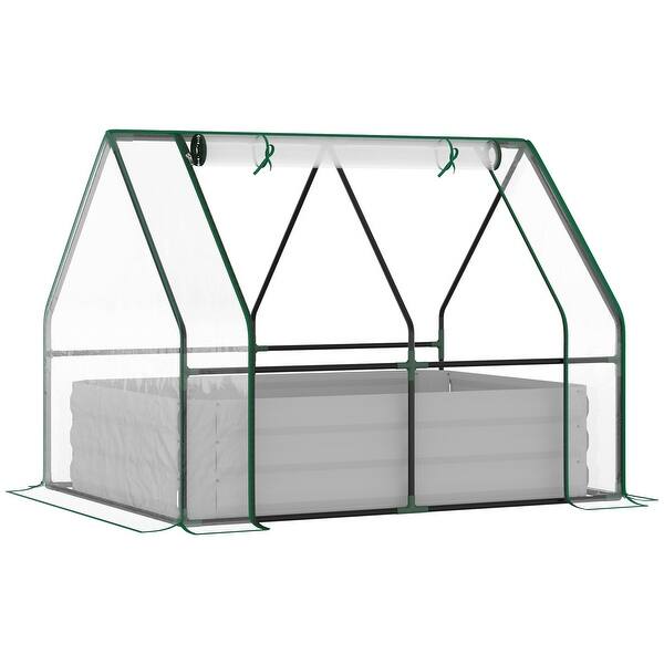 Outsunny Raised Steel Garden Bed with Greenhouse Cover - 50" L x 37.5" W x 36.25" H